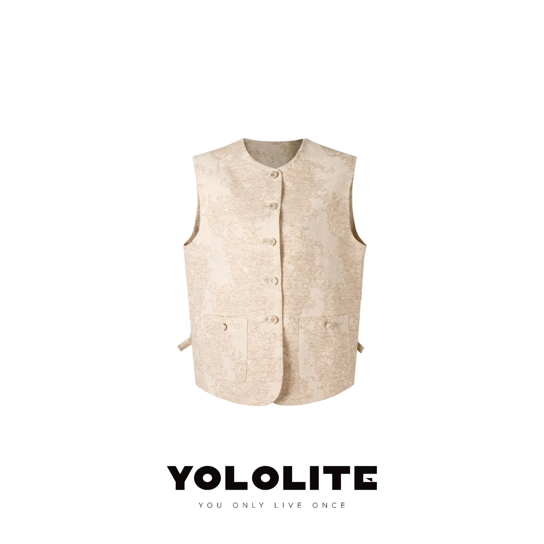 YOLOLITE【月未明】2589国风马甲宽松型马夹女装复古提花时尚马甲