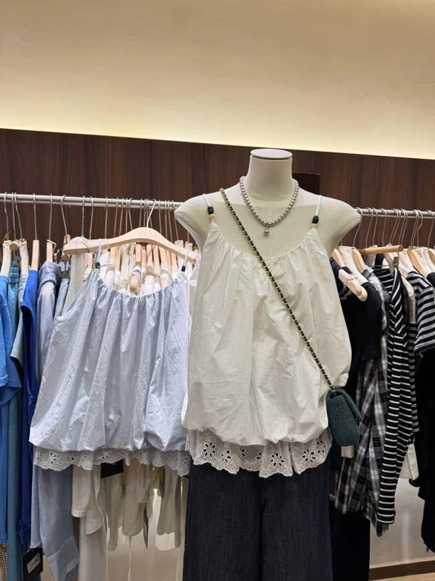 甜酷风薄款牛仔吊带上衣印花阔腿裤女夏穿搭