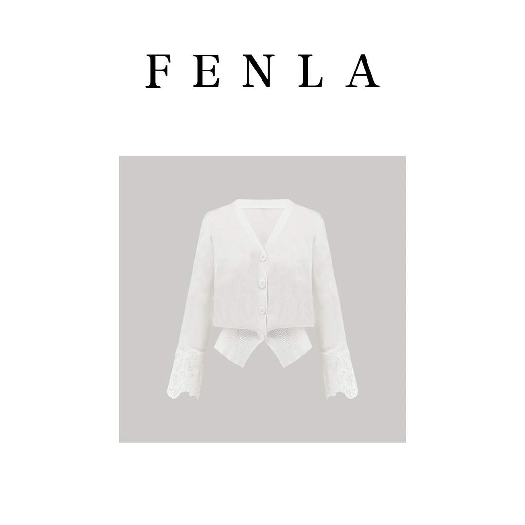 【惠姐私服】时髦小众设计蕾丝拼接袖针织开衫 83630