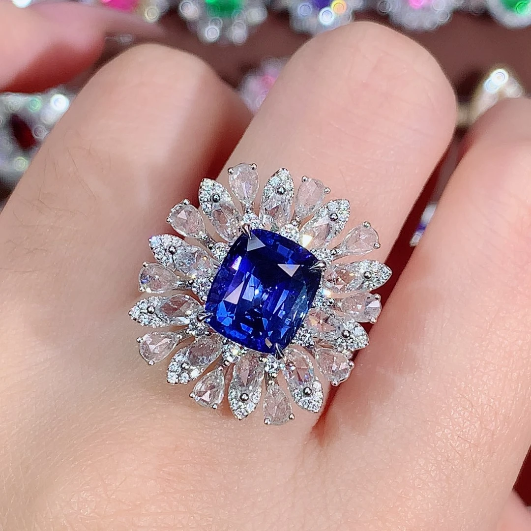 戒指蓝宝石18K金镶嵌5.01ct/天然宝石/七天无理由