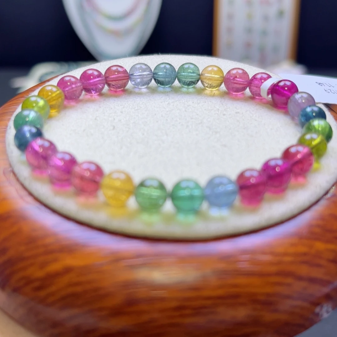 碧玺手链未镶嵌荧光彩虹6.4mm