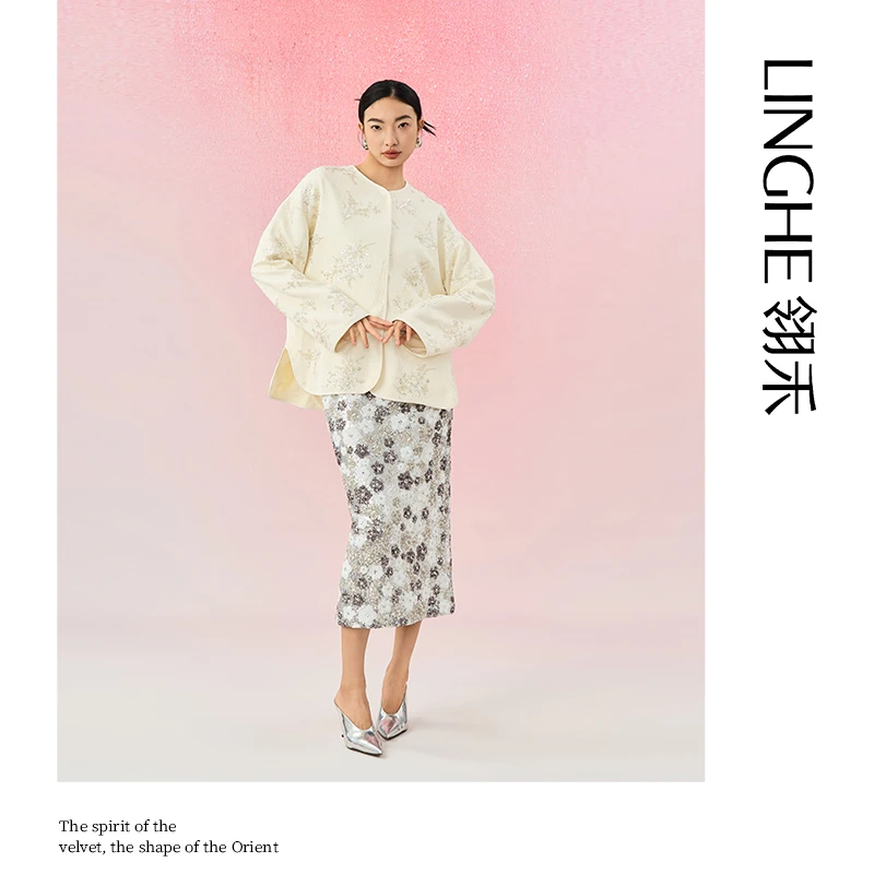 翎禾LINGHE-「又逢春」新中式钉珠提花宽松外套上衣