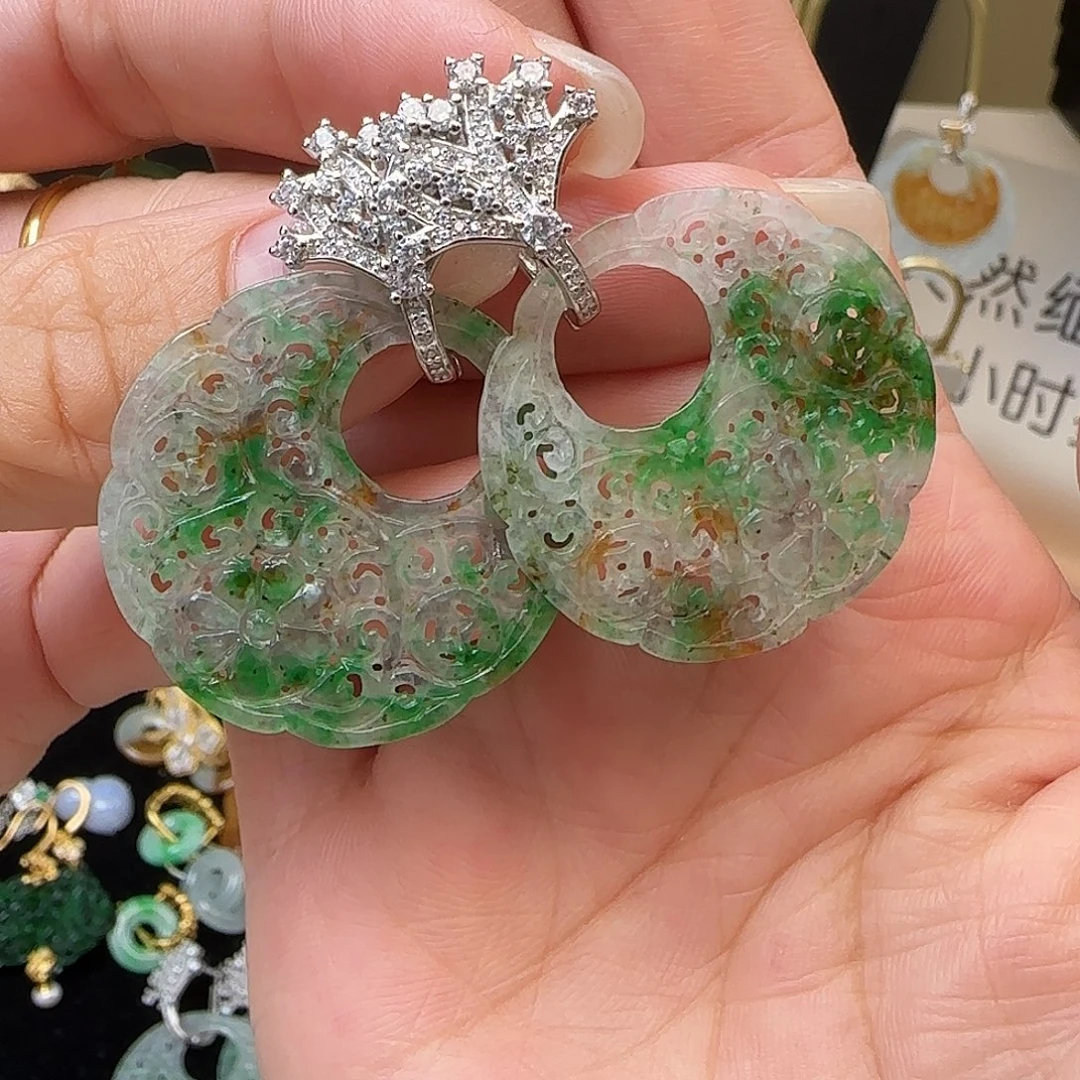 可***人银S925镶嵌翡翠耳饰