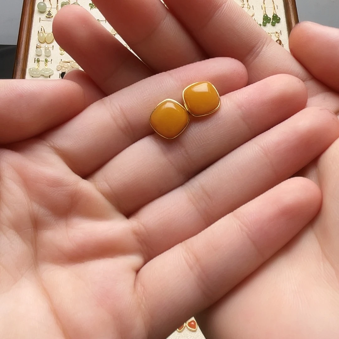 银S925镶嵌和田玉耳饰