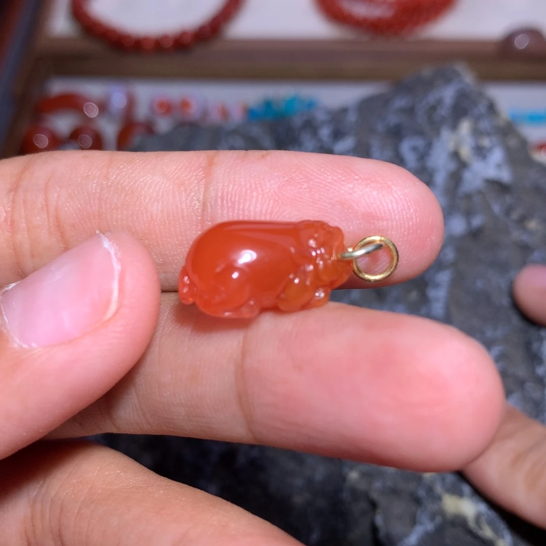 南红玛瑙未镶嵌貔貅侧挂925 银环