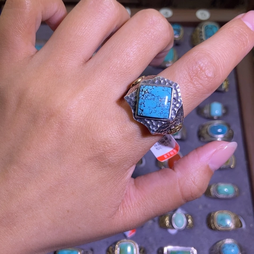 小***购绿松石银S925镶嵌戒指