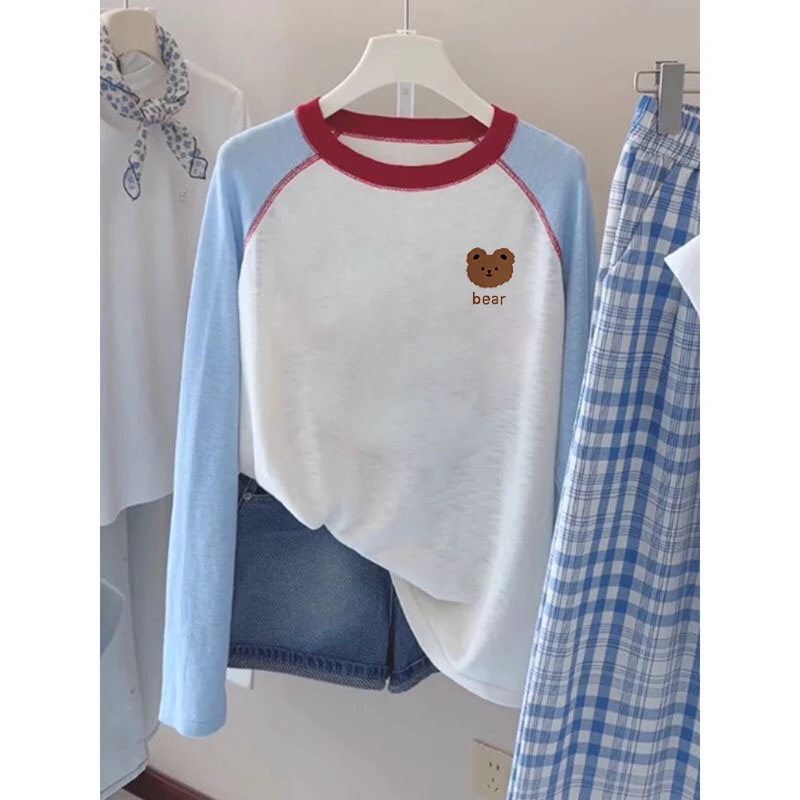 插肩袖设计感早秋罩衫薄款夏季新款韩系涂鸦圆领长袖T恤宽松上衣