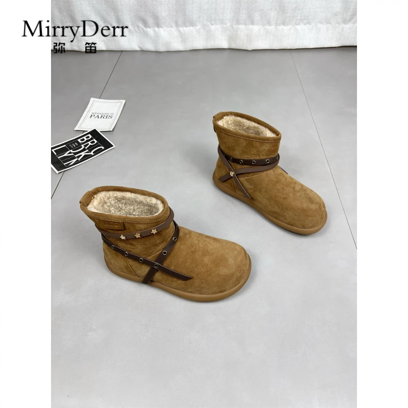 高端毛雪地靴女2025冬季新款平底加绒加厚保暖休闲棉鞋防滑短靴
