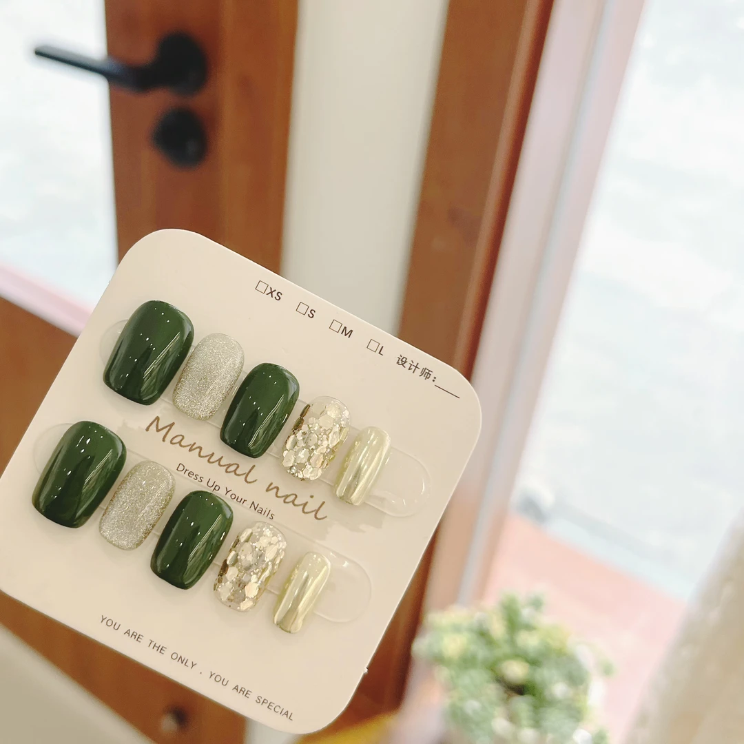 【赛车绿】短款短甲气质纯手工高级感美甲穿戴式绿色秋冬穿戴甲纯色