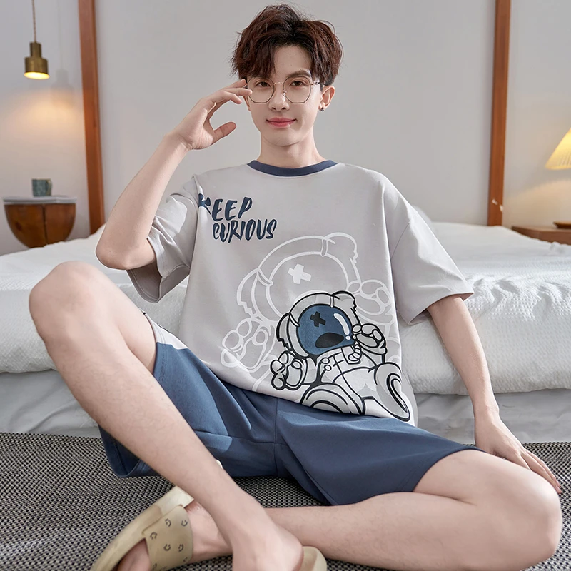 bejirog/北极绒青少年夏季新款纯棉短袖圆领睡衣大童家居服两件套