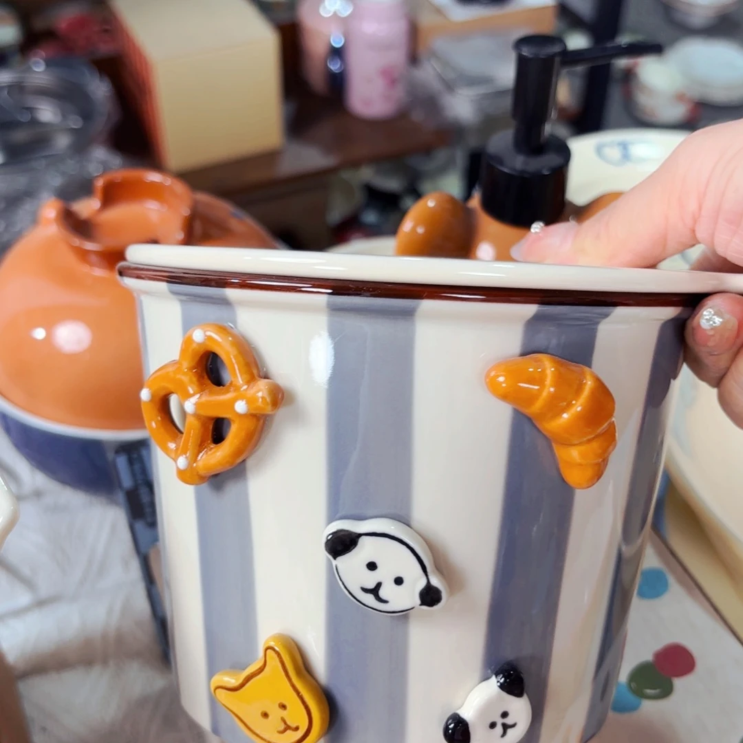 陶瓷薯条桶大号带盖微微瑕