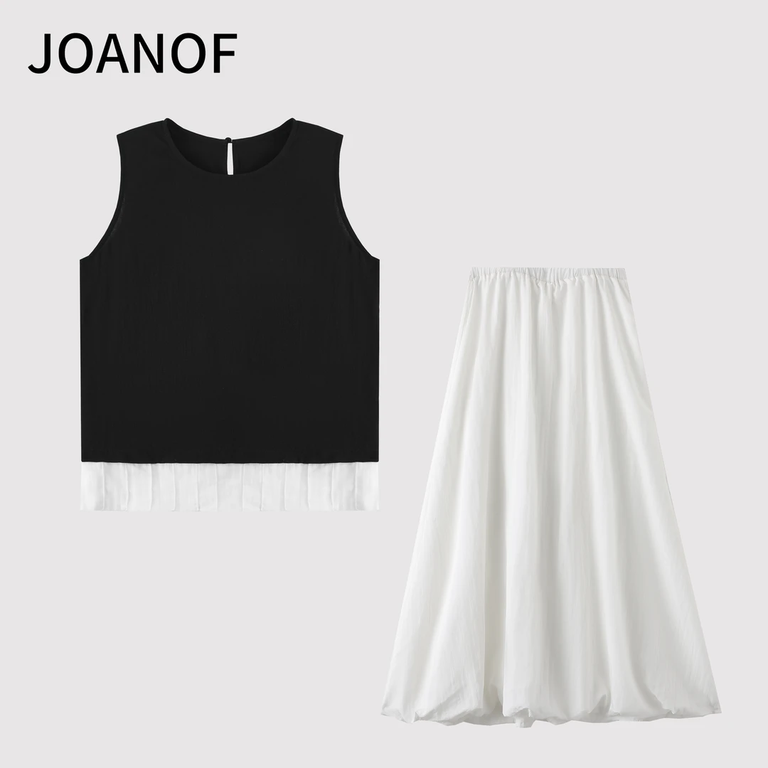 JOANOF时尚套装休闲显瘦长裙百搭韩版简约通勤俩件套-XT561