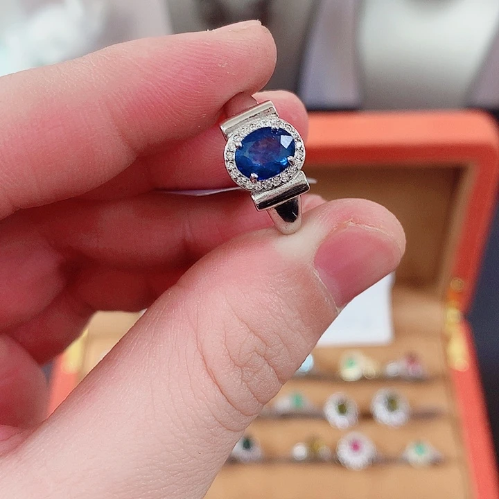 蓝宝石戒指银S925镶嵌