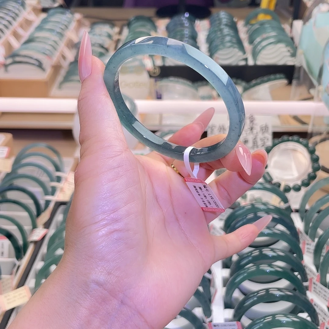 翡翠未镶嵌手镯冰乌鸡蓝冰方鐲56-57圈