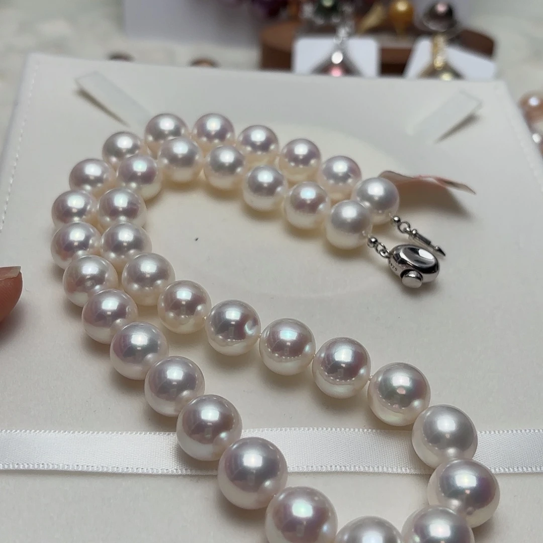 淡水珍珠颈饰银S925镶嵌12-14正圆无核冷白粉