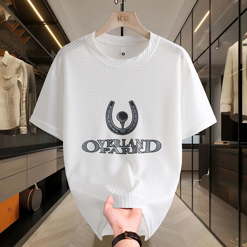 夏季青年印花圆领短袖冰麻T恤上衣修身男装韩版帅气打底衫