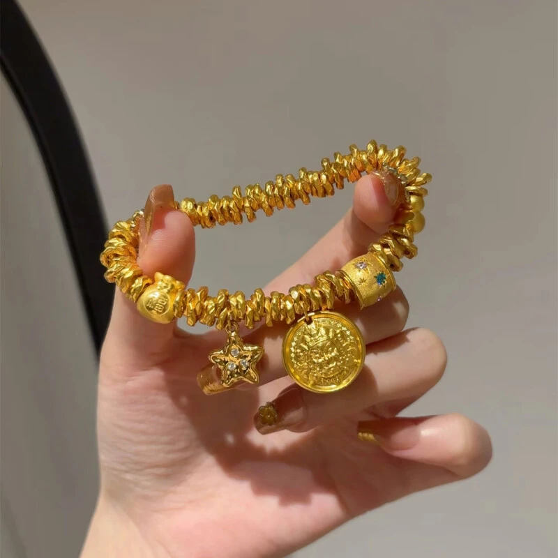 卡纯诗 铜合金手链 轻奢首饰 手作黄财神盘缠手串