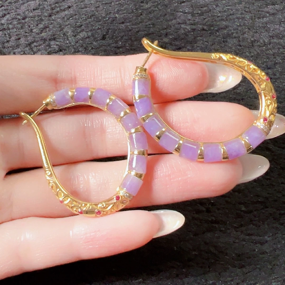 翡翠18K金镶嵌耳饰签收后24小时鉴赏期，过时不退