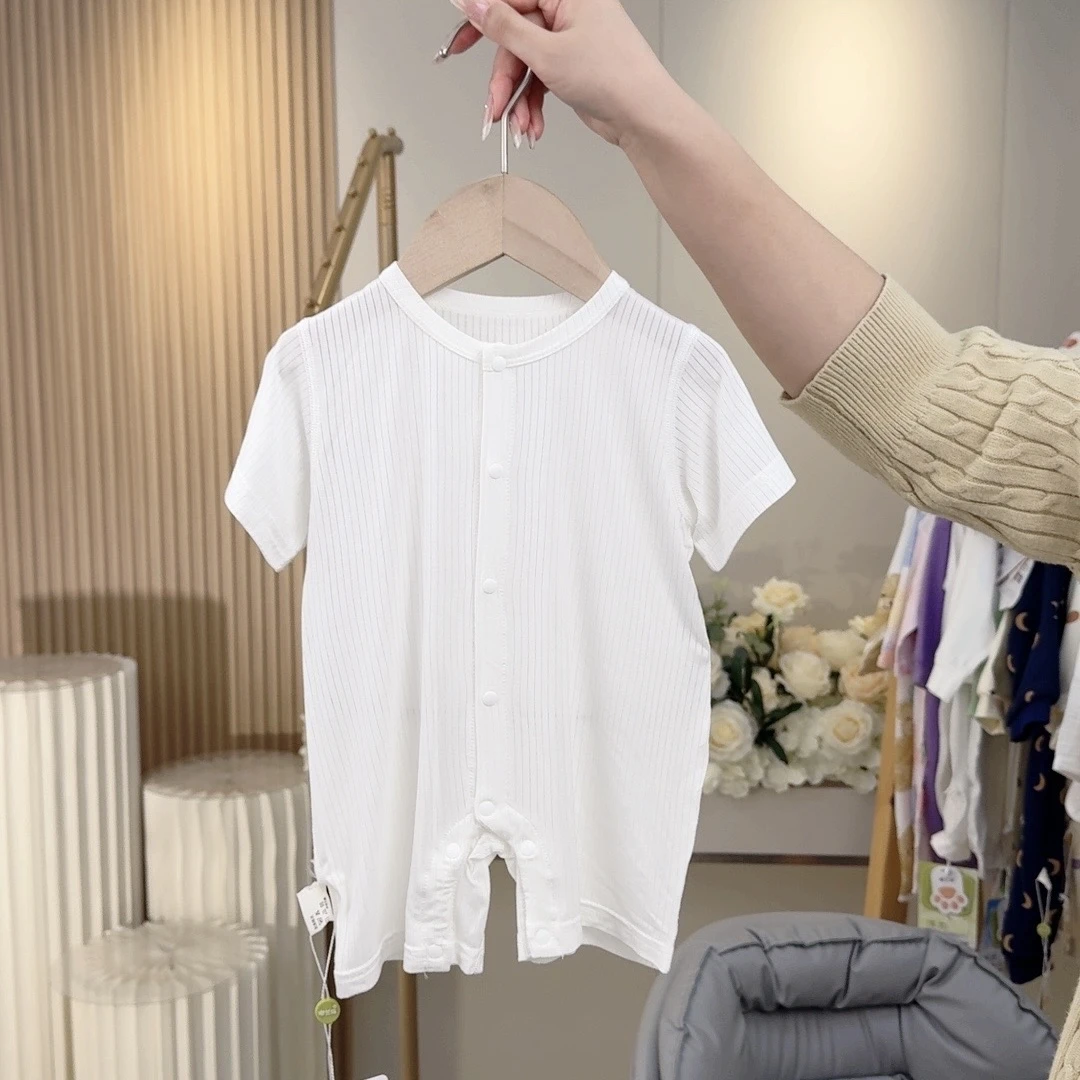 条纹对开短袖婴幼儿连身衣宝宝新生儿短闭哈衣爬爬服