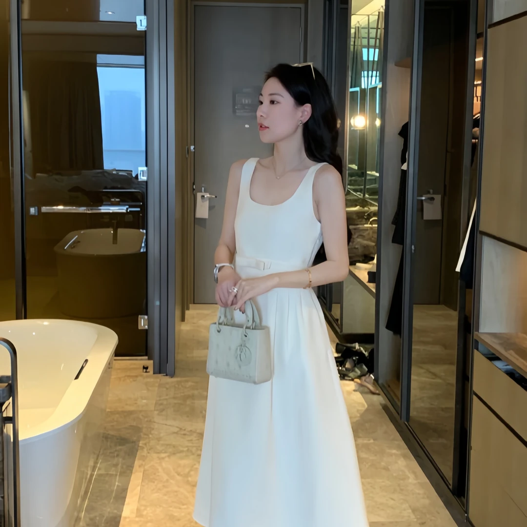 16【清】【米卡私服】【迷雾白茶】法式高腰气质名媛收腰设计感连衣裙