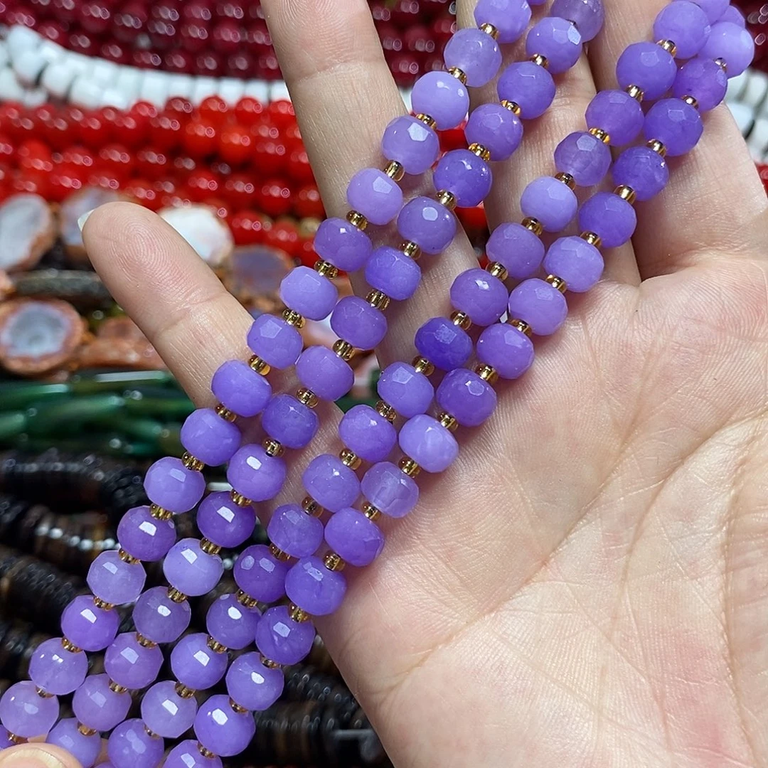 玛瑙/玉髓未镶嵌珠宝半成品紫玉切面一条卡8mm