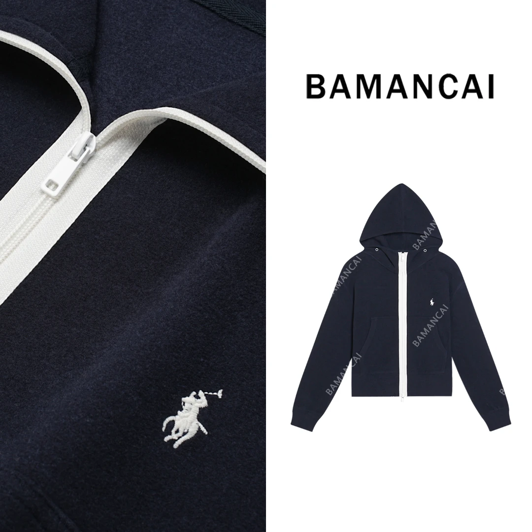 Bamancai-设计感撞色拉链常规款休百搭时尚长袖连帽卫衣外套