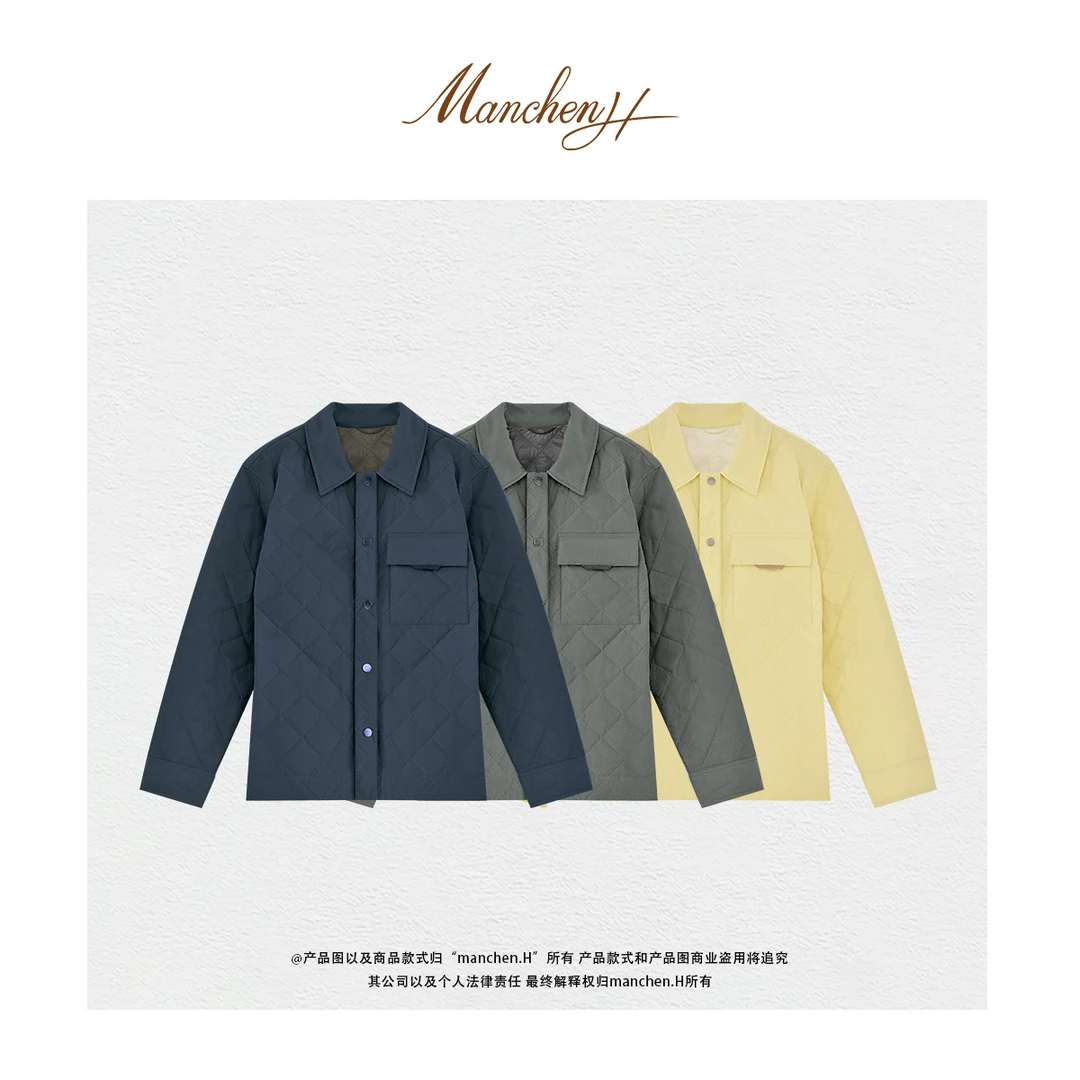 曼辰manchenh"恒温经纬"菱格纹绗线翻领夹棉(3M)直排扣外套