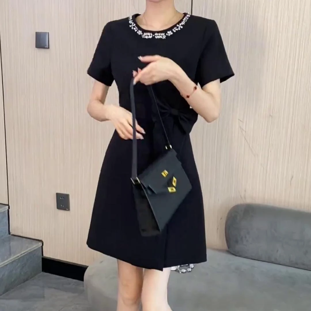 0611连衣裙小众夏季拉链黑色轻奢圆领春夏时尚法式裙子高腰常