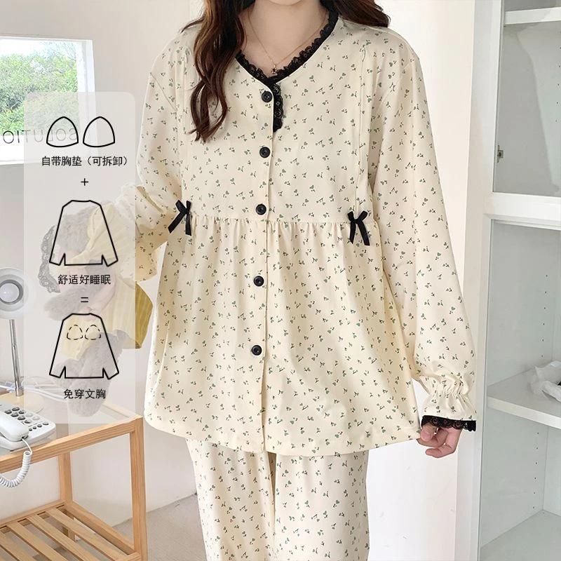 【带胸垫】春夏季薄款纯棉月子服孕妇喂奶睡衣待产家居服薄款月子服