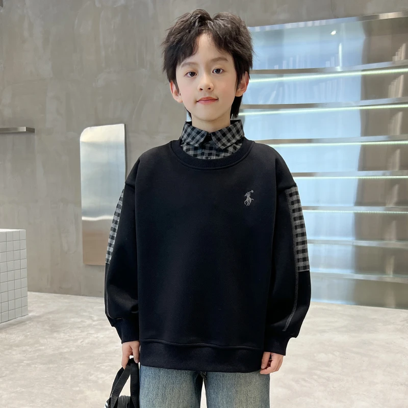 中班仔童装男童卫衣春秋款假两件卫衣2025新款中大童上衣潮*39711