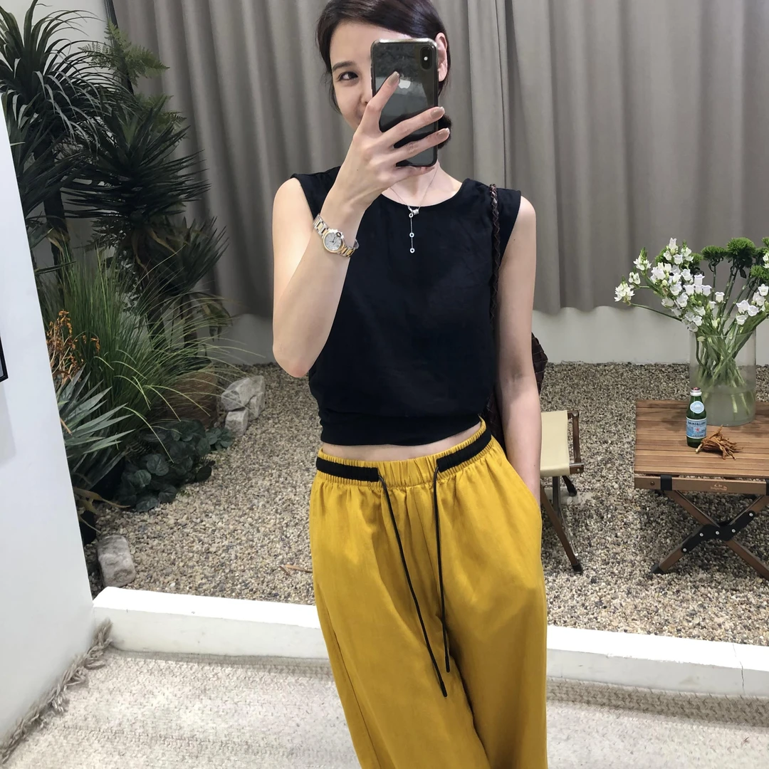 韩系蝴蝶结绑带通勤短款露背时尚休闲百搭夏季纯色无袖背心上衣女