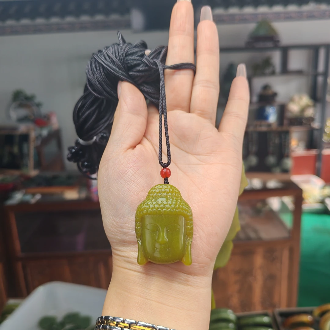 天然岫玉精美佛头（简约绳）
