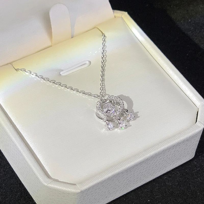 足银银制品 足银999纯银跳动的心流苏项链女2025新款轻奢小镶嵌