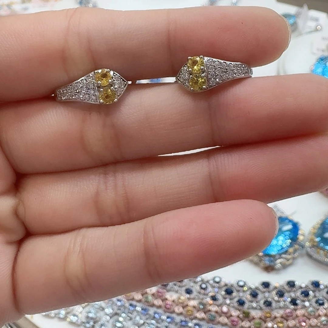 蓝宝石耳饰银S925镶嵌 —181