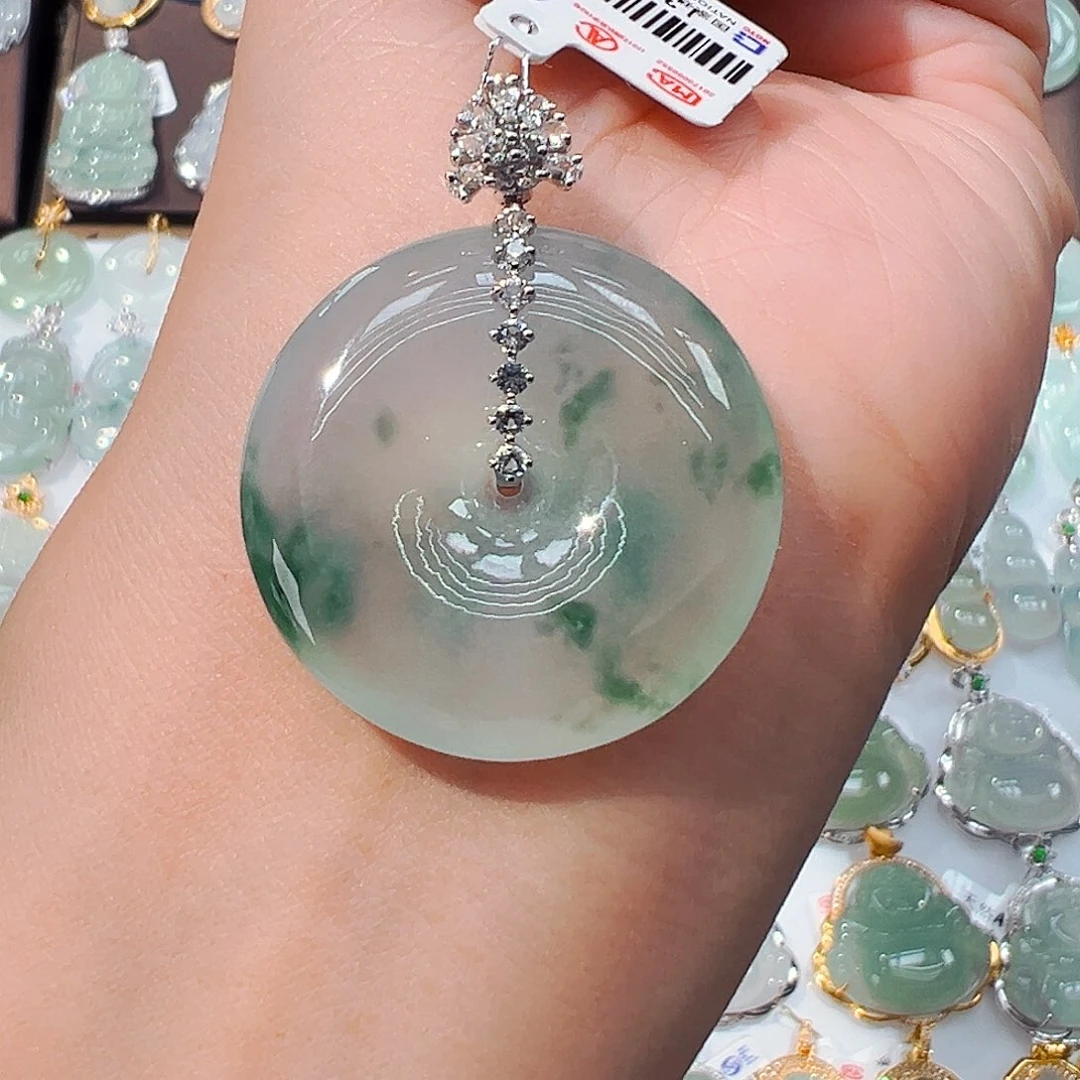 翡翠18K金镶嵌吊坠(不含链)平安扣