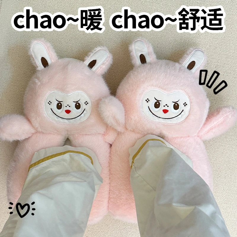 冬季新款毛绒公仔全包加绒加厚甜美可爱少女保暖棉拖鞋居家室外