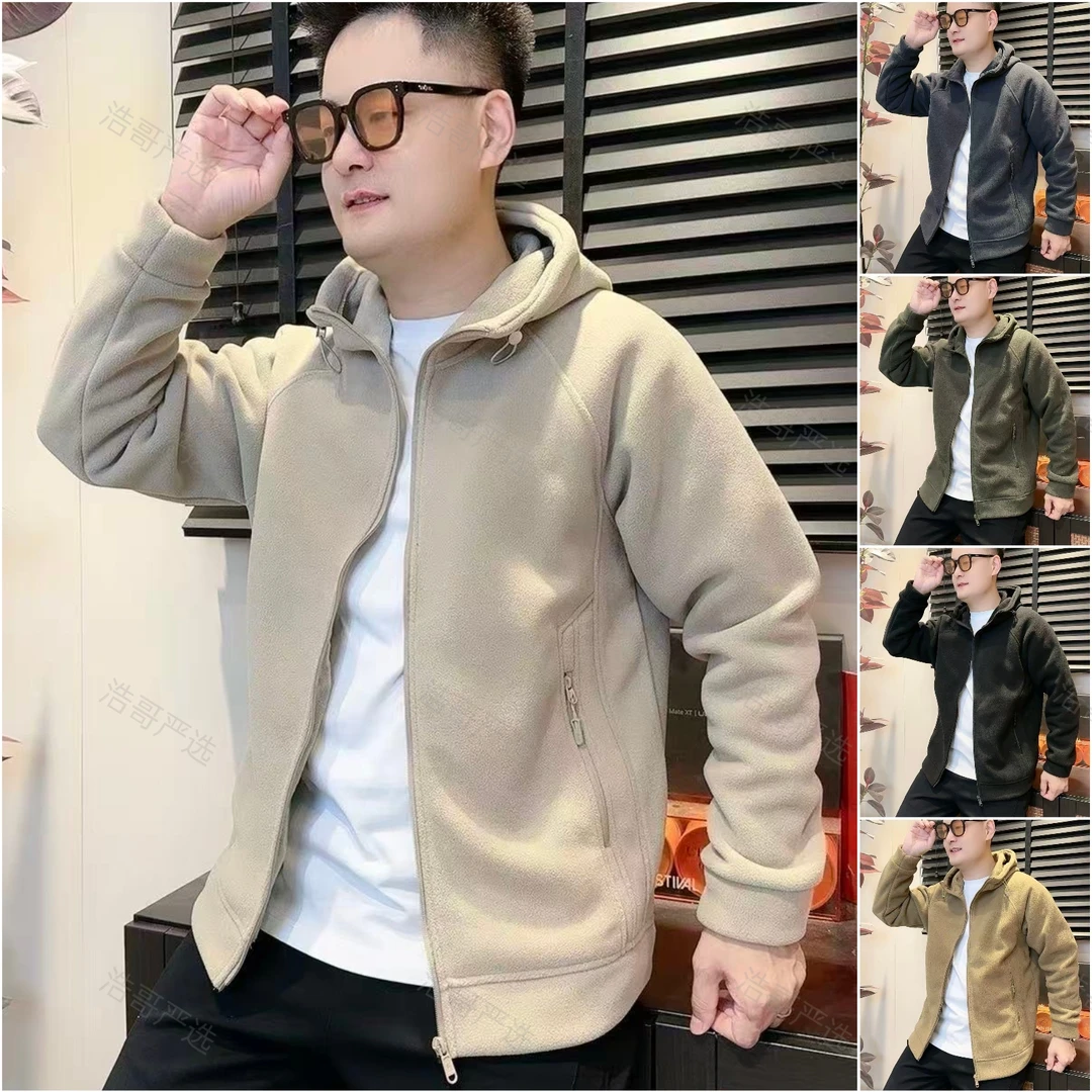 加厚双面连帽男士摇粒绒外套秋季新款时尚百塔潮流慵懒风外套2368