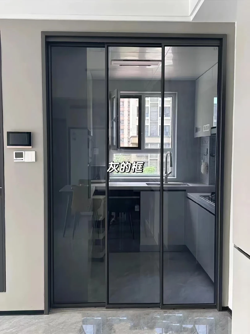 厨房门推拉门极窄三联动阳台门客厅门入户门卫生间吊轨玻璃隔断门