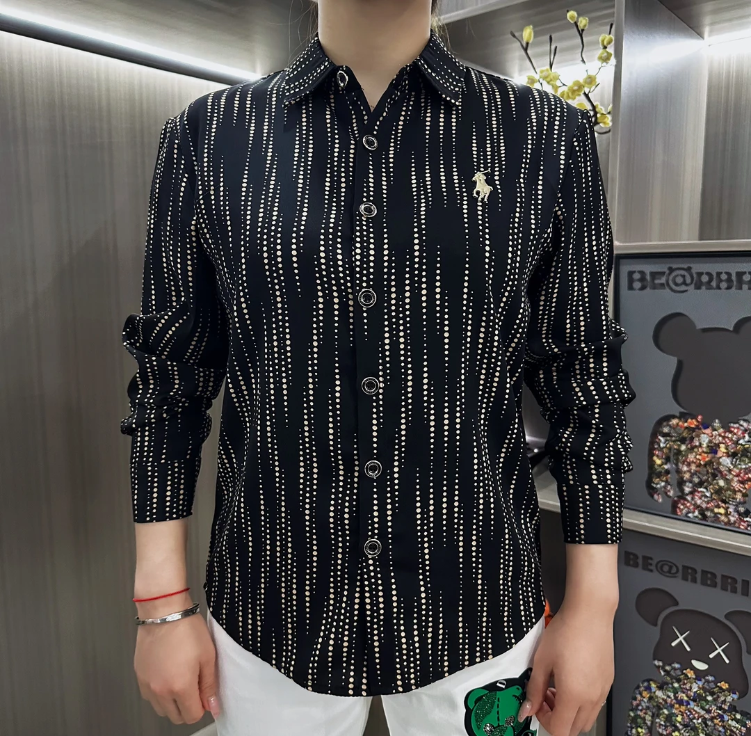 2025秋季Polo男衬衫轻奢时尚长袖潮流高品质修身翻领商务百搭F989