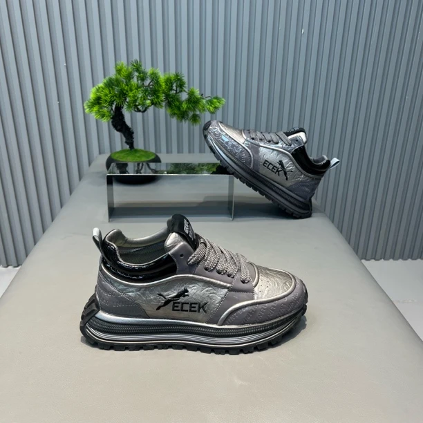 2025秋季漆皮拼接软皮面老爹鞋设计耐磨透气时尚休闲鞋运动鞋男鞋