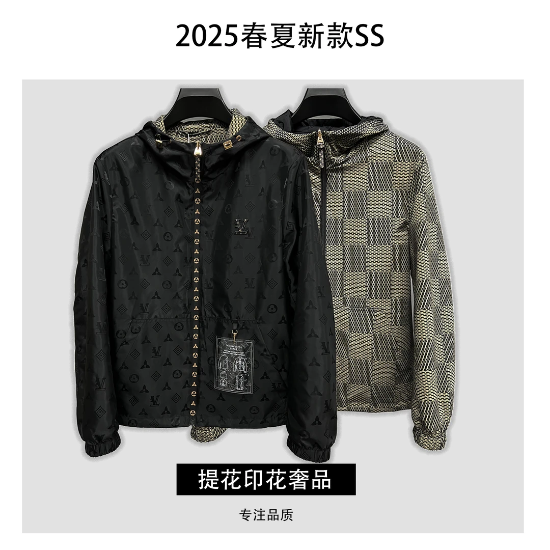 新品春夏双面穿提花暗纹黑色白色  老花轻奢春夏时尚夹克高奢