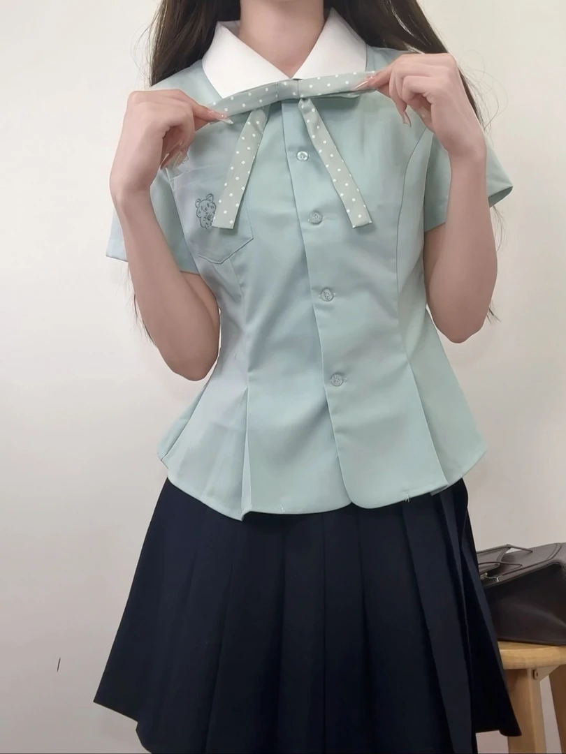 小仓柚【绿·】JK夏季日系女装短袖学院风衬衫百褶气质女生韩系