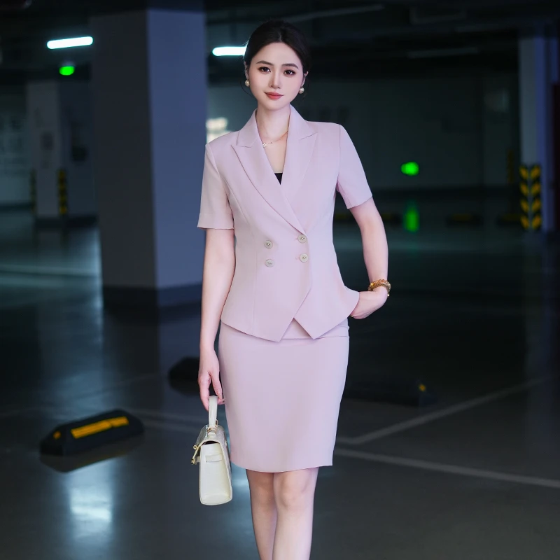 短袖套装套裙女装小西装时尚职业女裙套装名媛气质夏季修身职业
