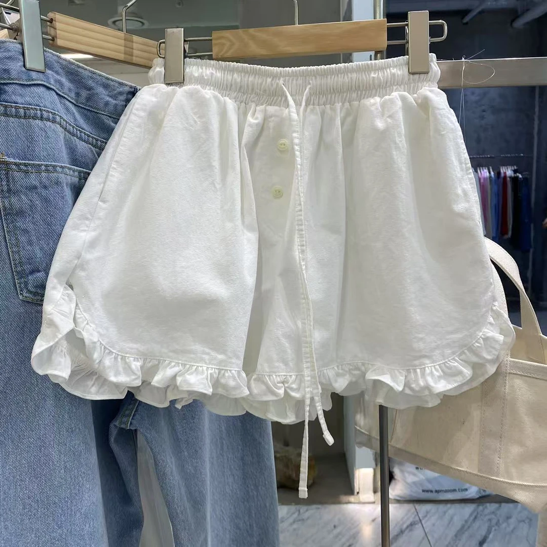 【A2在韩国】东大门女士松紧腰抽绳短裤花边《NO退NO换》