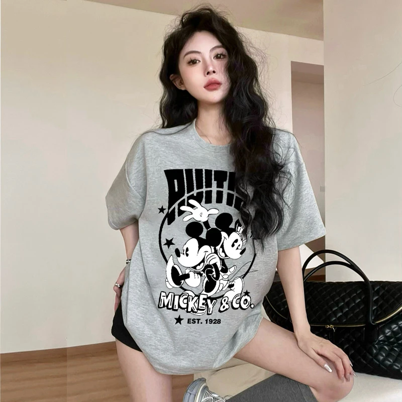 港风ins米奇休闲t恤潮牌百搭t恤上衣洋气女装纯棉短袖情侣装半袖