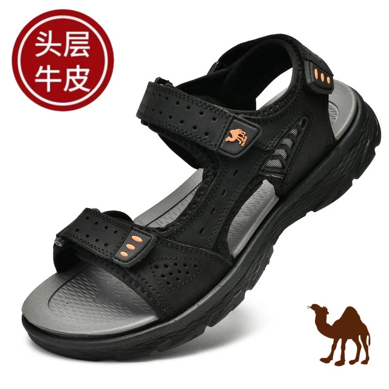 夏季真皮头层牛皮露趾凉鞋男2025新款男士户外休闲沙滩鞋防滑轻便