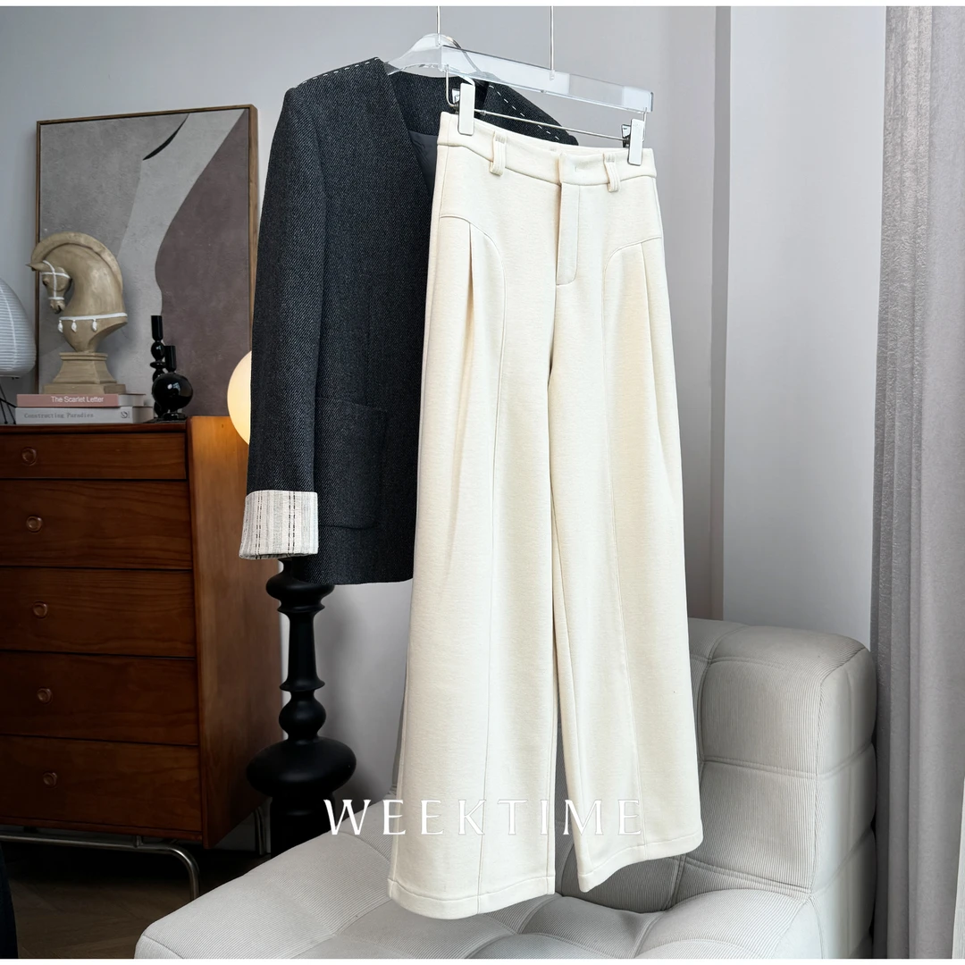 【伯克利】橙子专属弧形拼接立体裁剪高腰显瘦醋酸休闲直筒裤