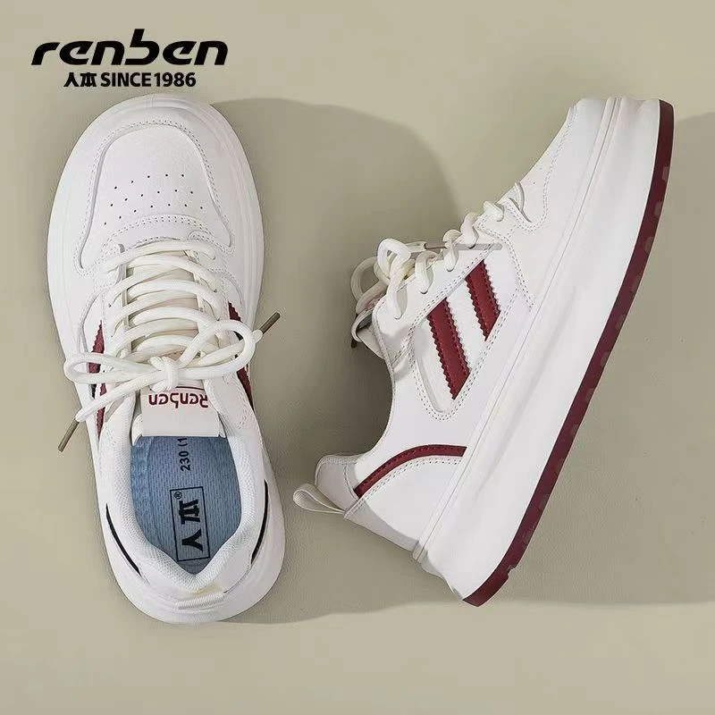 人本2025爆款厚底小白鞋春秋季新款轻便增高板鞋百搭休闲运动女鞋