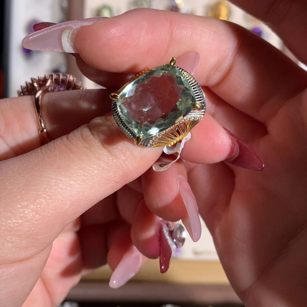 【闪购商品】水晶戒指银S925镶嵌挖**旯戒指