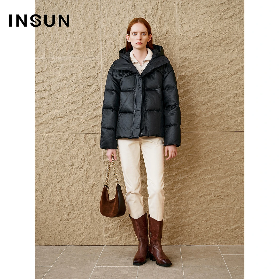 INSUN恩裳冬季时尚珠光鹅绒短款羽绒服